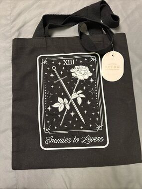 Eccolo Black Tote Bag with White Tarot Rose & Sword Graphic-0021